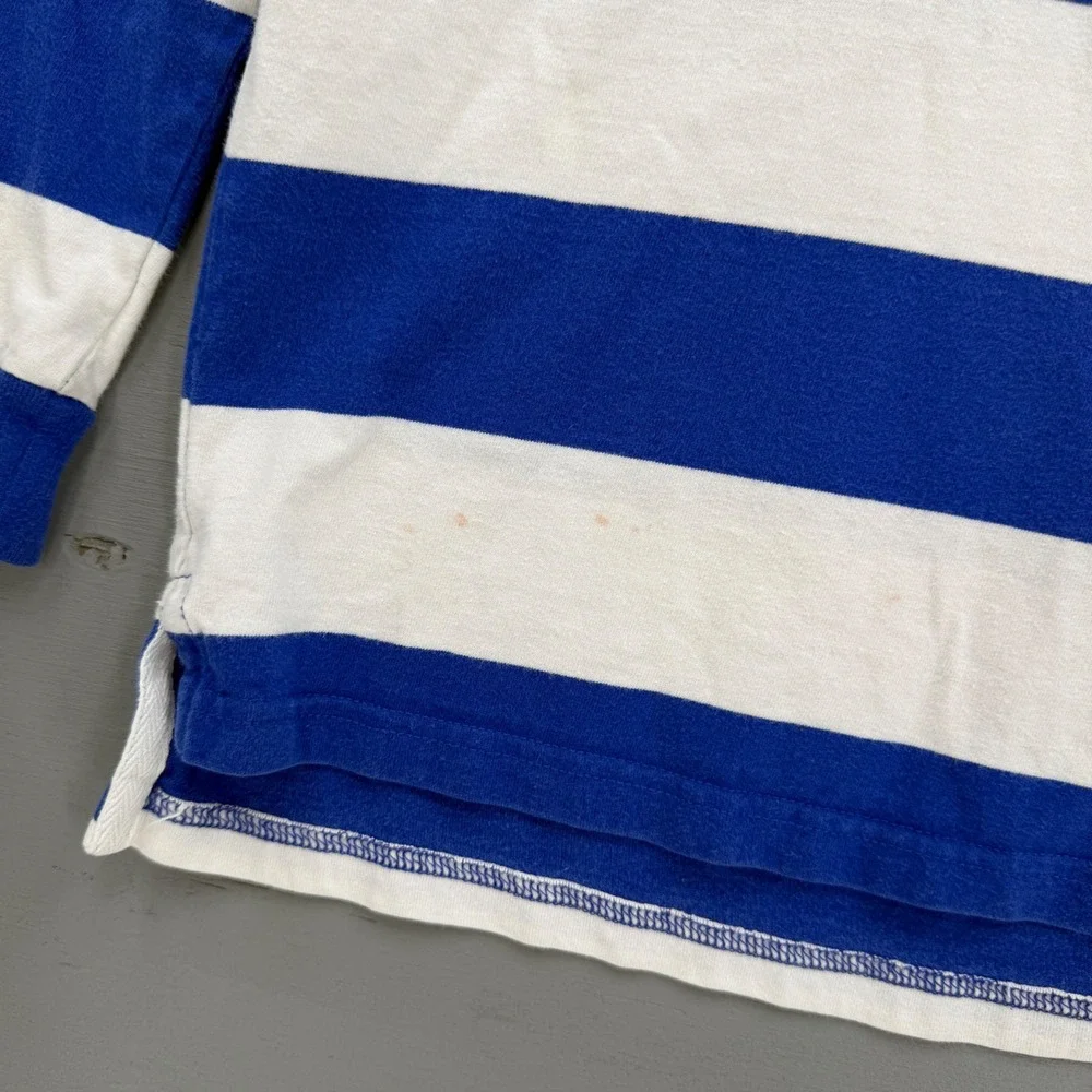 Polo Ralph Lauren Rugby Shirt Blue White Striped Quilted Pony Logo Size 7